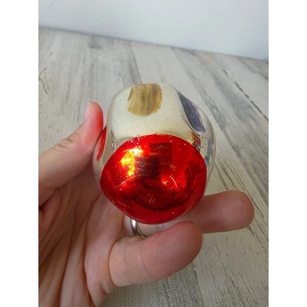 Antique indent teardrop ornament Xmas red rainbow tree